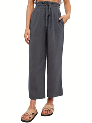 High Waist Cropped Pants Casual Drawstring Waist Pants