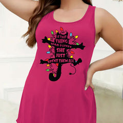 Christmas Nightdress Women's Plus Funny Cat & Slogan Print