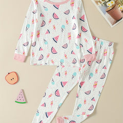 2Pcs Toddler Girls Watermelon Pajama Set Long Sleeve Top & Pants