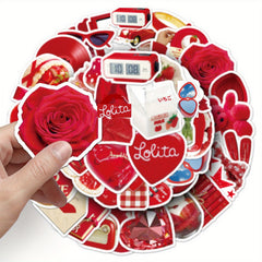 50pcs Red Ins Wind Fun Cartoon Stickers Vinyl for Luggage Guitar Car