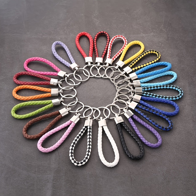 Multicolor Woven PU Leather Keychain Pendant Keyring Car Key Holder Ornament