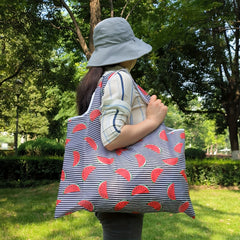 Stripes & Watermelon Pattern Shoulder Bag Lightweight Shopper