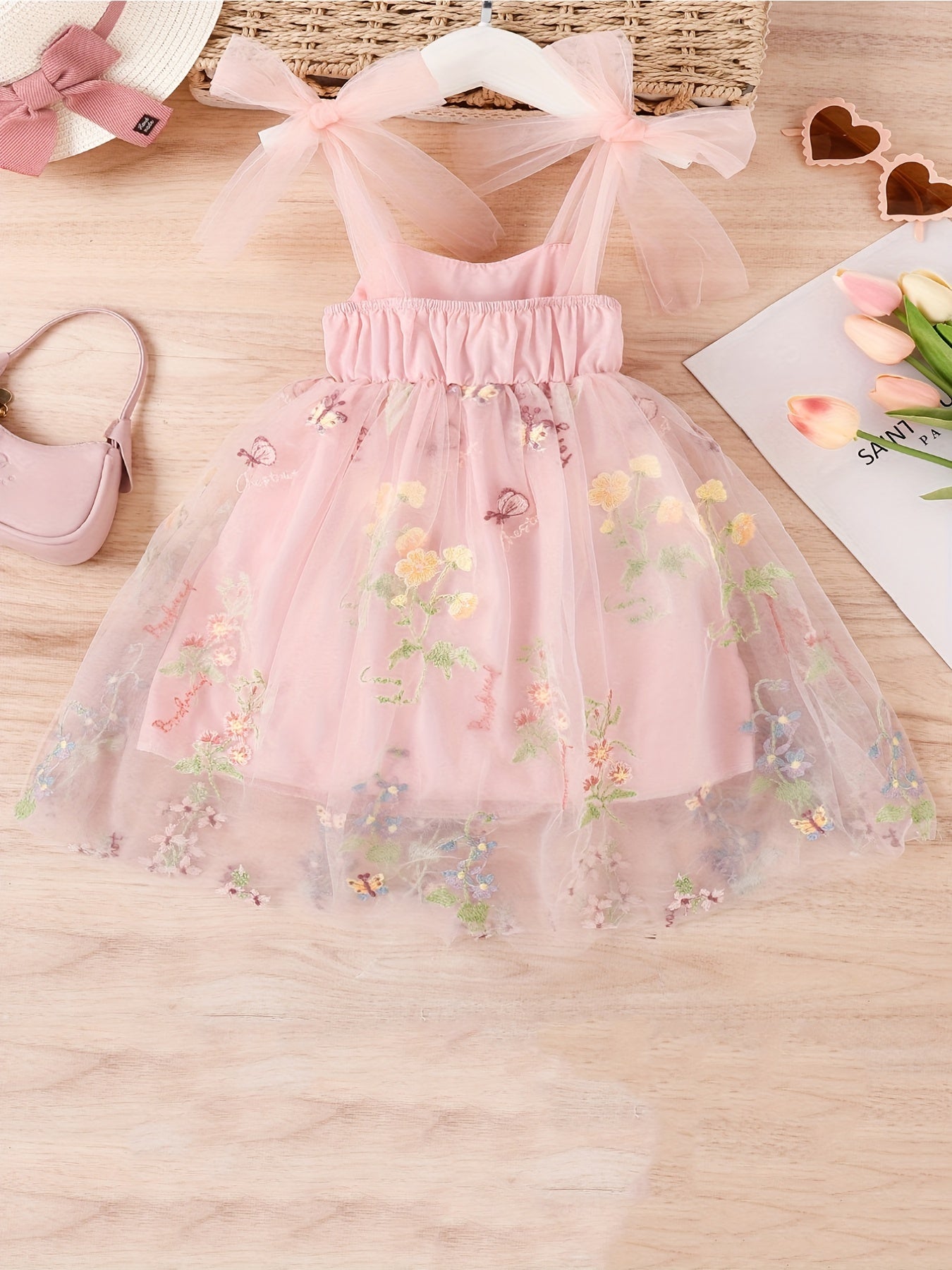 Baby Girls Butterfly Embroidery Mesh Cami Dress for Summer