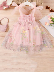 Baby Girls Butterfly Embroidery Mesh Cami Dress for Summer