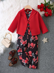 Girl's Blazer & Floral Overalls Set for Spring Summer