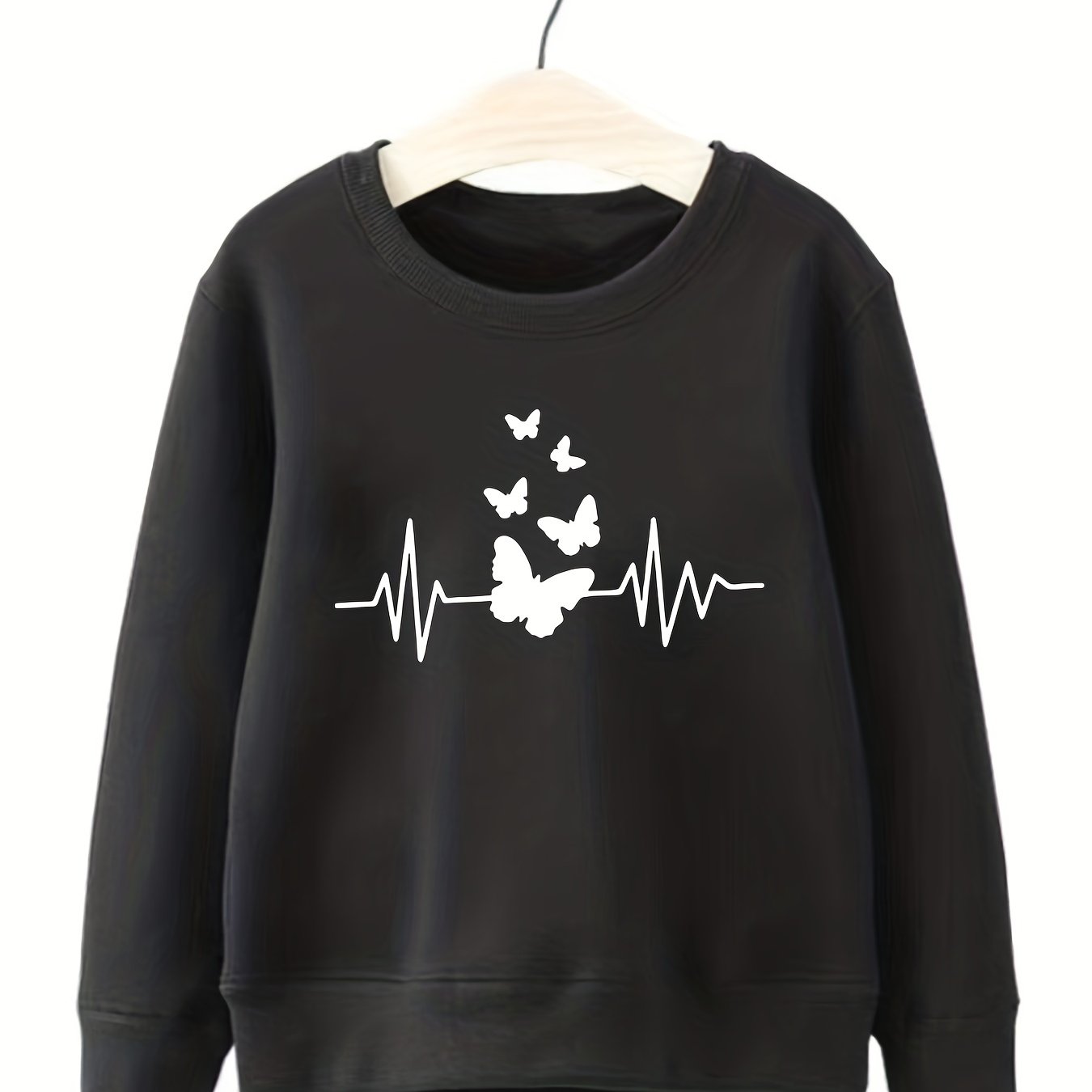 Butterfly & Heart Rate Print Smart Sweatshirt For Girls