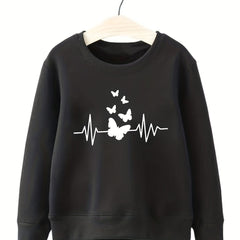 Butterfly & Heart Rate Print Smart Sweatshirt For Girls