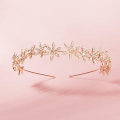 Rhinestone Crystal Tiara Crown for Women - Rose Golden