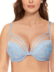Women's Strappy Embroidered Push Up Bra
