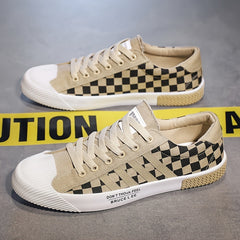 Men's Checkered Lace-up Canvas Skate Shoes Breathable
