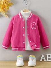 Girls Fleece Varsity Jacket Preppy Style Baseball Uniform Winter Clothes