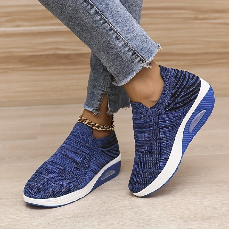 Women's Slip-On Platform Sneakers Air Cushion Breathable Walking Shoes