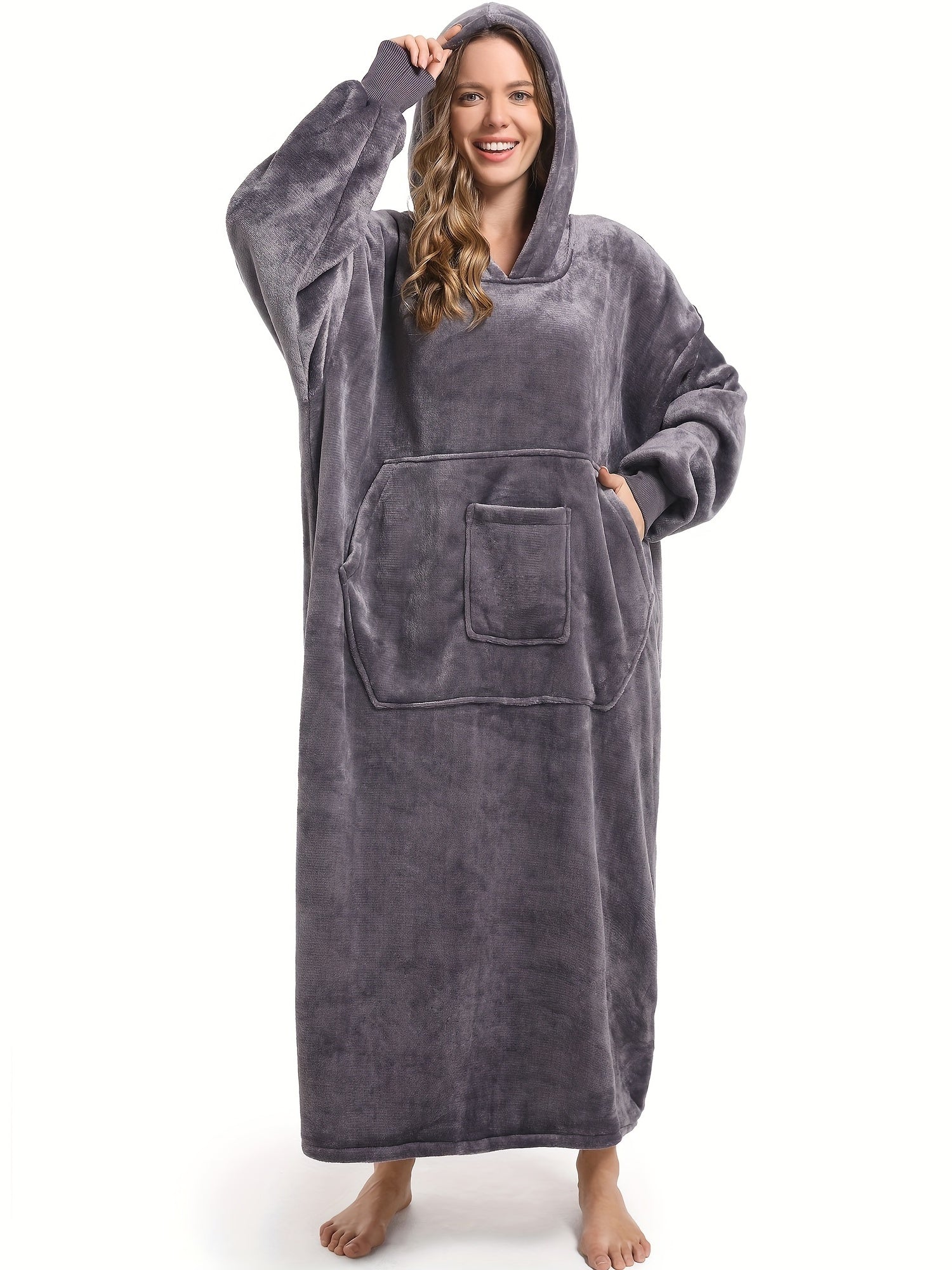 Cozy Hooded Lounge Robe with Pockets for Women