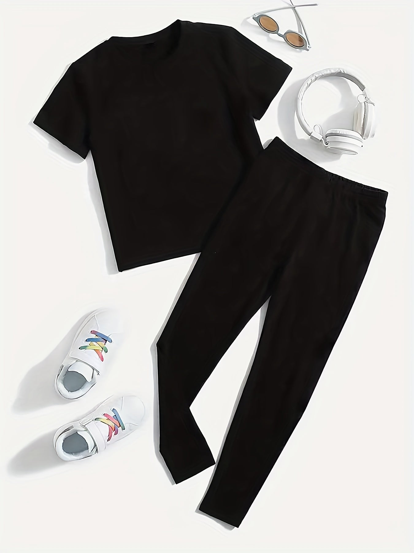 Butterfly & Slogan Print Tee & Leggings Set