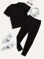 Butterfly & Slogan Print Tee & Leggings Set
