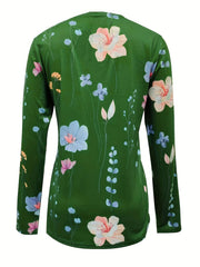 Floral Print Open Front Cardigan Long Sleeve - Women's Clothing