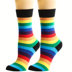 Colorful Rainbow Striped Mid Tube Socks Women's Stockings