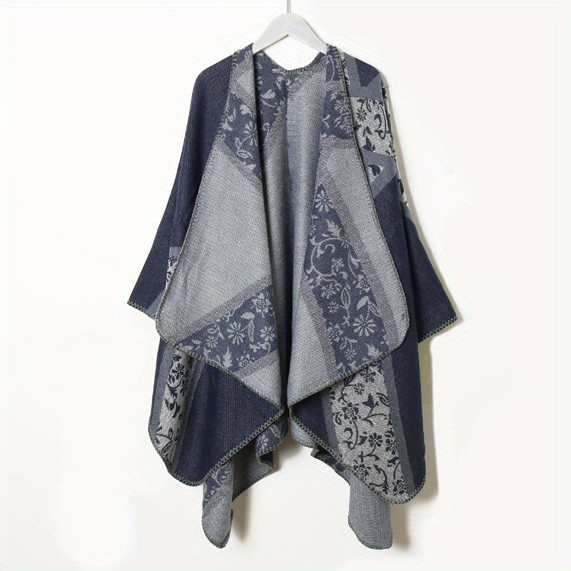 Floral Jacquard Shawl Thick Boho Wrap Windproof Cape Blanket Scarf