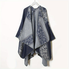 Floral Jacquard Shawl Thick Boho Wrap Windproof Cape Blanket Scarf