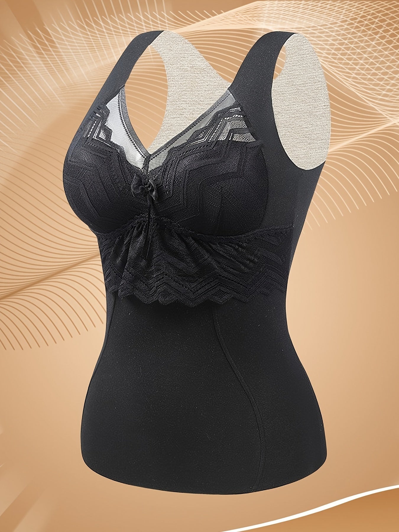 Lace Stitching Thermal Underwear Soft V Neck Sleeveless Top Women's Lingerie