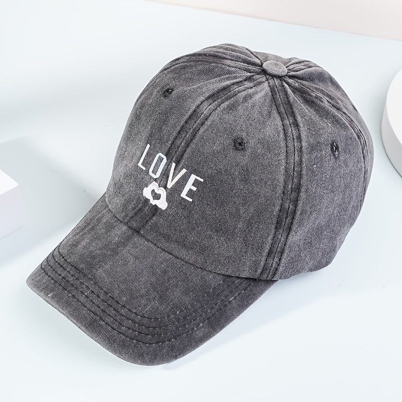 Love Print Washed Baseball Cap Casual Sun Hats Unisex Dad Hat