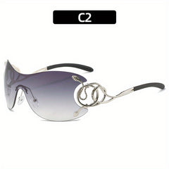 Y2K Snake Charm Sunglasses Wrap Around Rimless UV400 Sun Shades