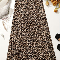 Leopard Print Elastic Waist A-line Pleated Skirt