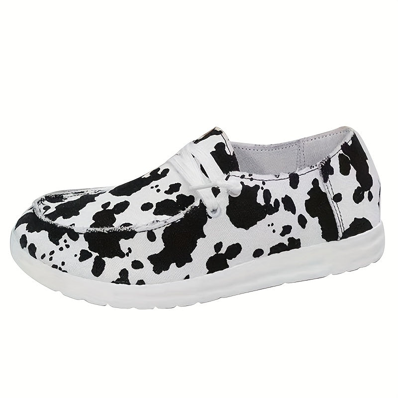 Cow Print Lace Up Sneakers Women's Lightweight Loafers
