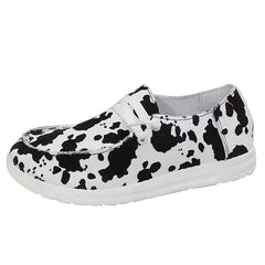 Cow Print Lace Up Sneakers Women's Lightweight Loafers