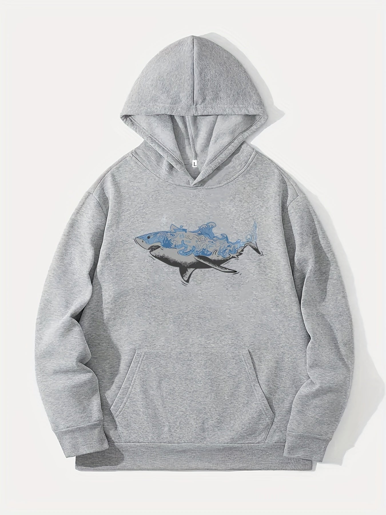 Shark Print Hoodie for Men Casual Graphic Pullover Sweatshirt