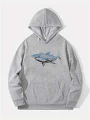 Shark Print Hoodie for Men Casual Graphic Pullover Sweatshirt