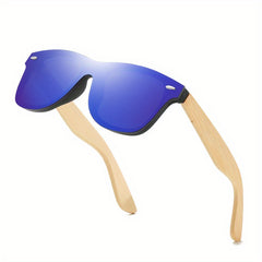 Square Polarized Sunglasses With Wood Frame Retro Glasses