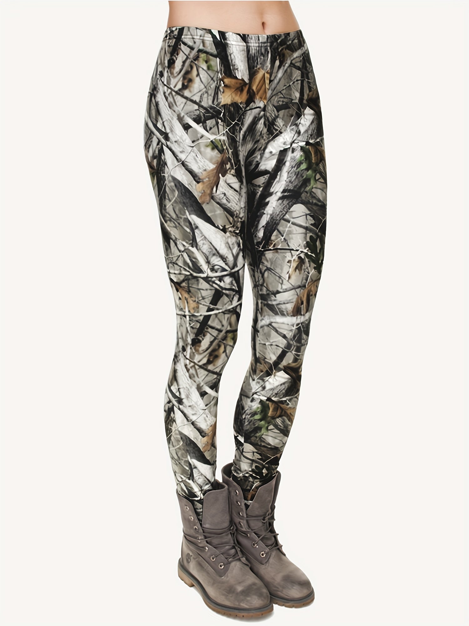 Tree Branch Print Slim Leggings Elastic Bottoms