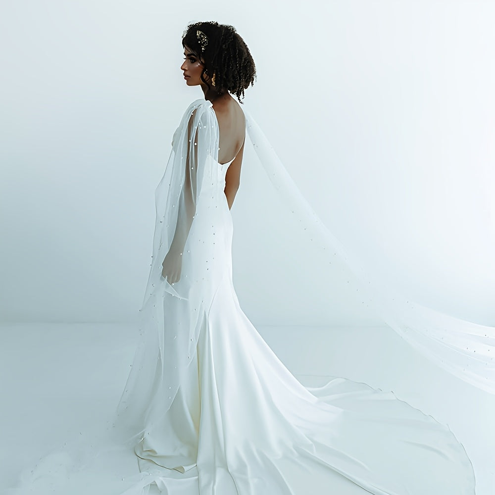Romantic Handcrafted Beaded Long Shawl for Brides, Wedding Dress Accessory