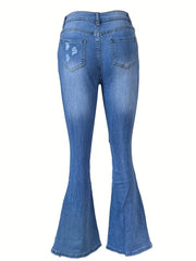 Casual Washed Split Long Pants Flared Jeans Women's Denim