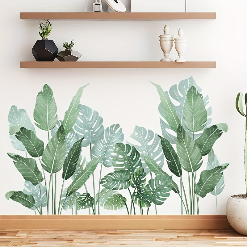 2pcs Tropical Green Plant Leaves Wall Stickers Bedroom Decorative Pvc Removable