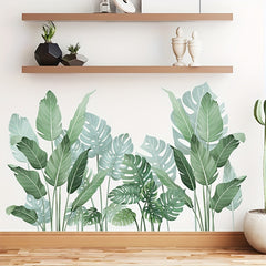 2pcs Tropical Green Plant Leaves Wall Stickers Bedroom Decorative Pvc Removable