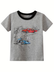 Boys Racing Cars Pajamas Set Short Sleeves Crew Neck Casual Homewear