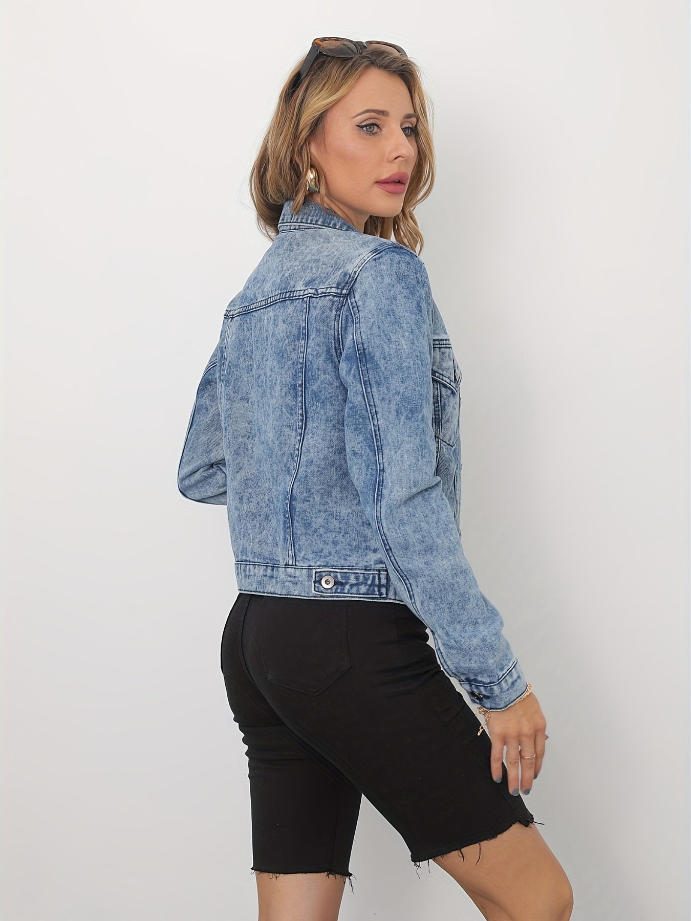 Denim Coat - Chest Flap Pocket Single Breasted Long Sleeve Jacket