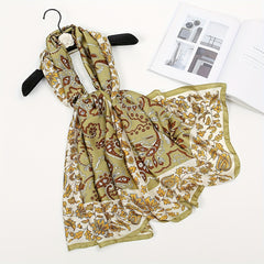 Vintage Green Paisley Print Satin Scarf Boho Shawl