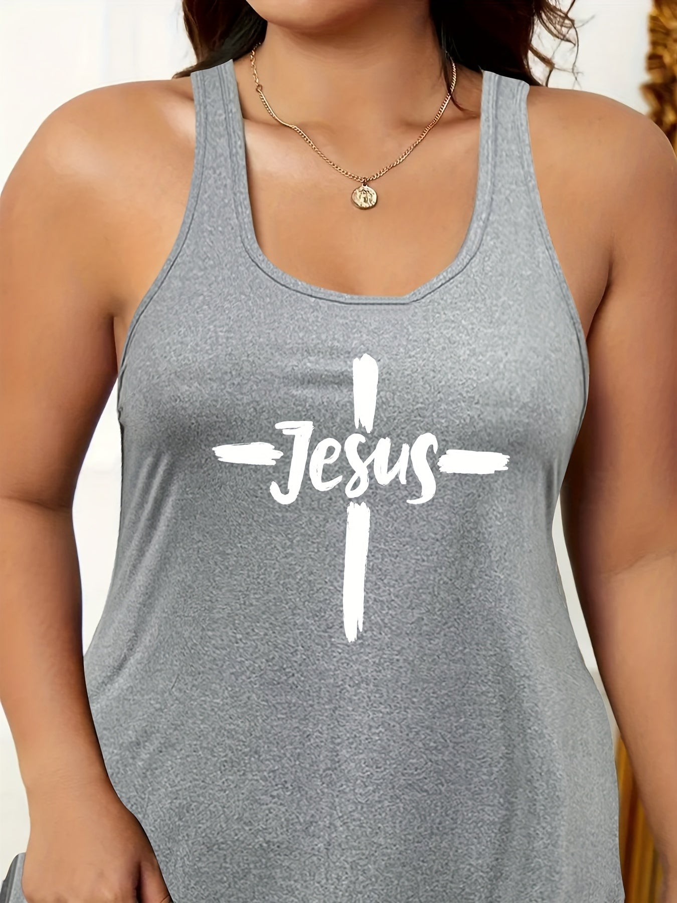 Casual Nightdress Women's Plus Cross & Letter Print