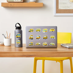 50pcs School Bus Cartoon Students Yellow Car Stickers Waterproof