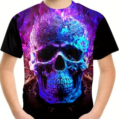 Kids 3D Print Skull Graphic Tee Stylish Street Wear