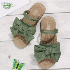 Women's Linen Sandals with Bowknot Detail