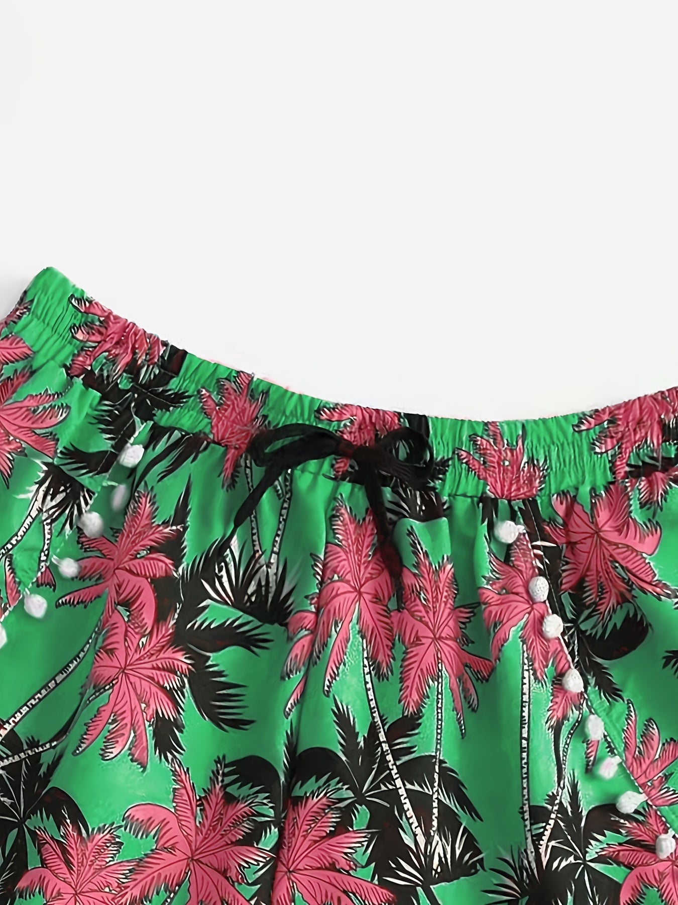 Vacay Shorts Women's Plus Tropical Print Mini Bow Pompom Trim