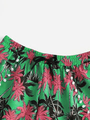 Vacay Shorts Women's Plus Tropical Print Mini Bow Pompom Trim