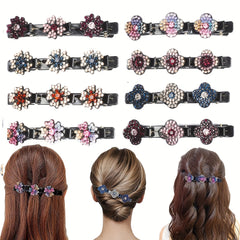 8pcs Rhinestone Flower Hair Clips Hairpins for Girls Daily Use