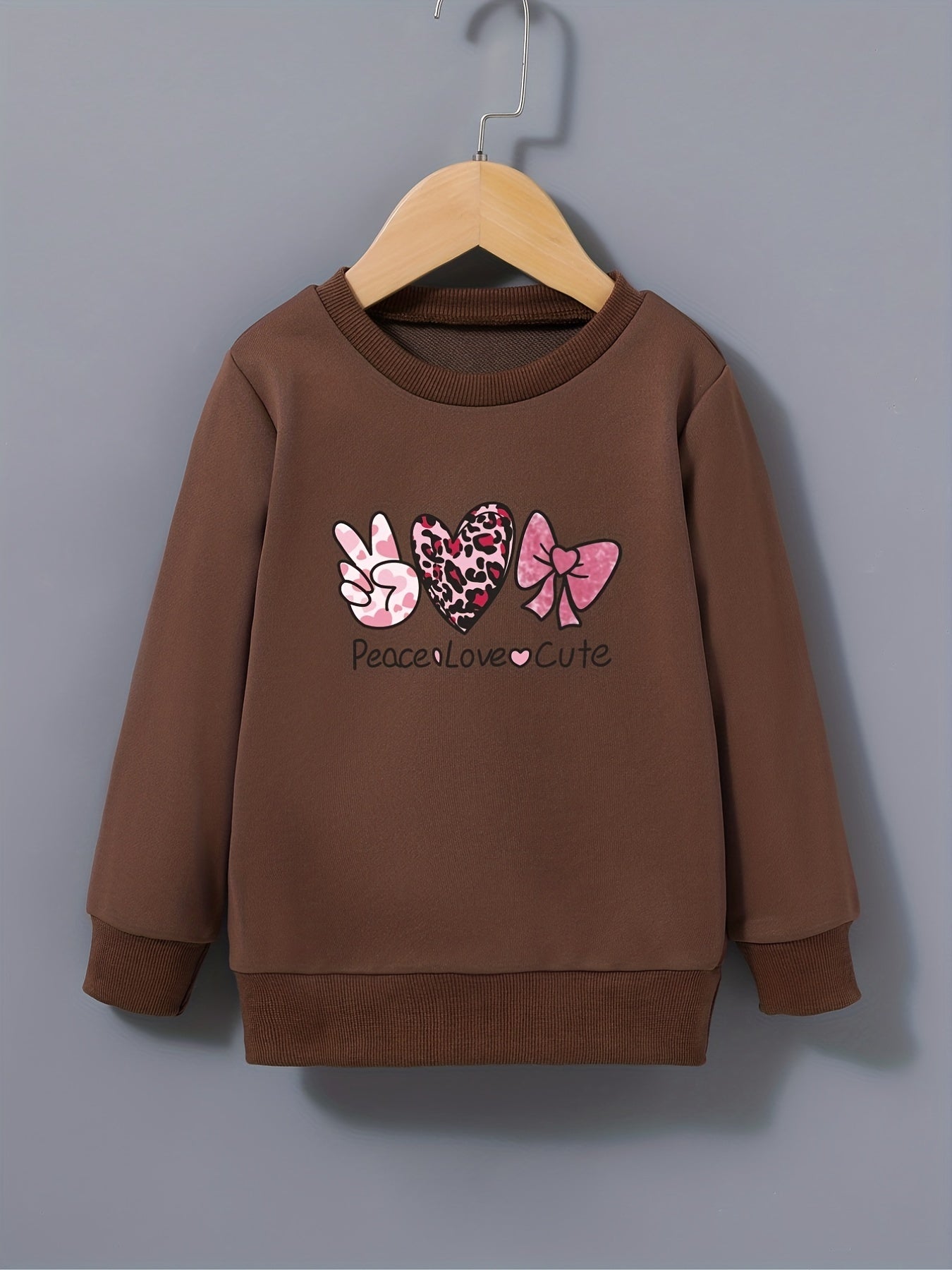 Peace Love And Cute Graphic Sweatshirt For Girls