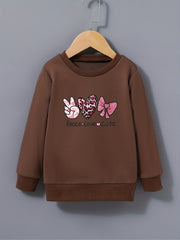 Peace Love And Cute Graphic Sweatshirt For Girls