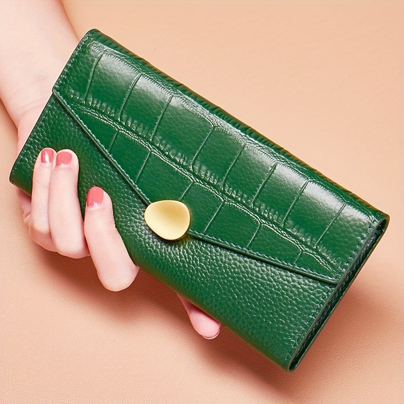 Casual Leather Wallets with Snap Closure - Crocodile Embossed